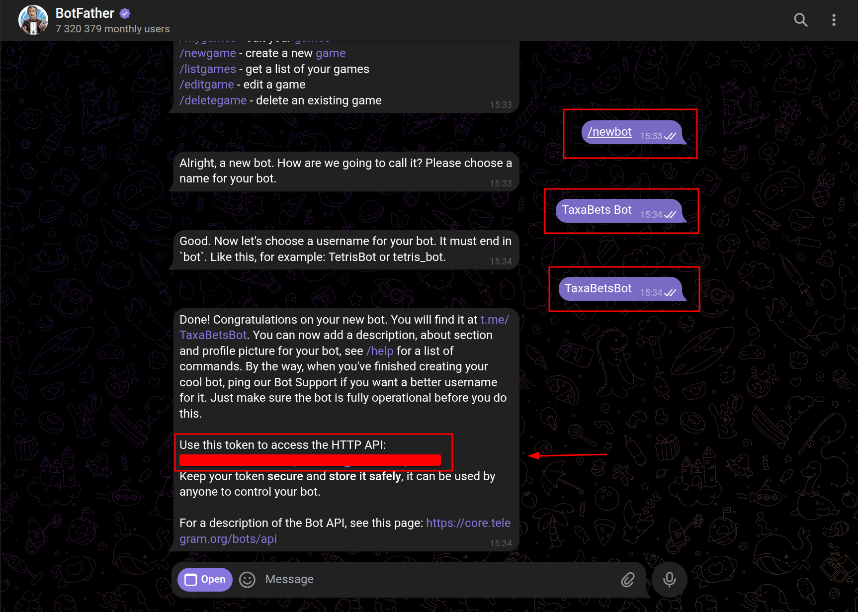 Comando /newbot no BotFather